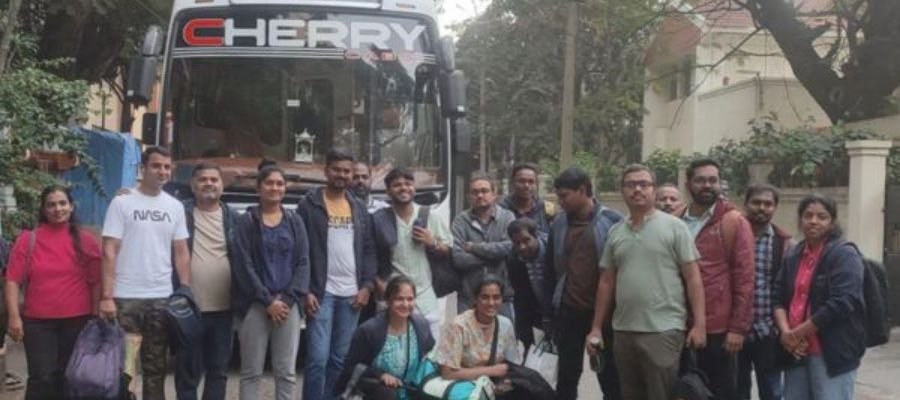 Group using Cherry Cabs minibus for outstation or tour rental